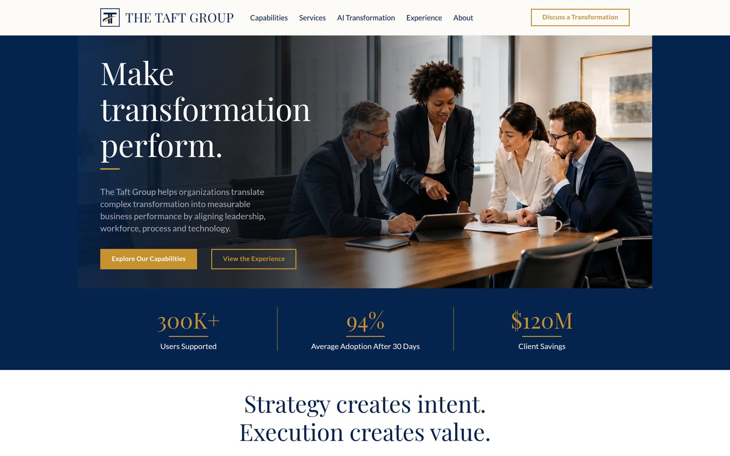 The live taftgrp.com homepage on a laptop