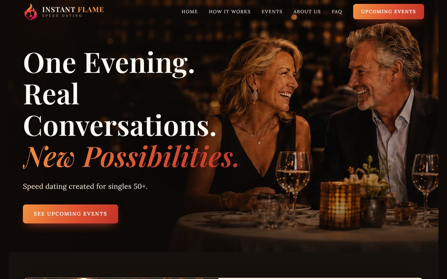 Homepage of Instant Flame Speed Dating, a community & experiences website built by LocalForge