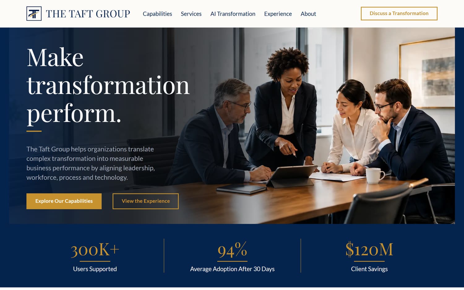 Homepage of The Taft Group, a professional services website built by LocalForge